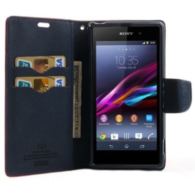 Sony Xperia Z1 (Honami L39h) „Mercury“ Fancy raudonas odinis atverčiamas dėklas - piniginė / Priedai.lt