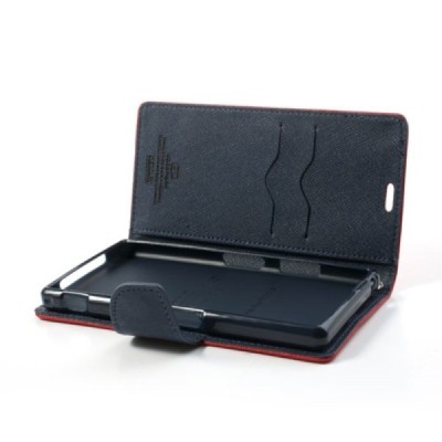 Sony Xperia Z1 (Honami L39h) „Mercury“ Fancy raudonas odinis atverčiamas dėklas - piniginė / Priedai.lt