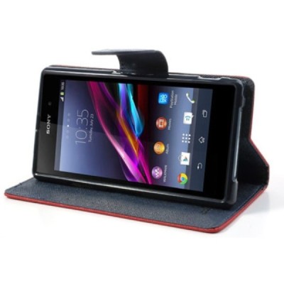 Sony Xperia Z1 (Honami L39h) „Mercury“ Fancy raudonas odinis atverčiamas dėklas - piniginė / Priedai.lt
