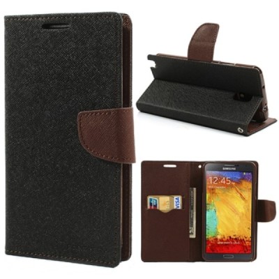 „Mercury“ Fancy Samsung Galaxy Note 3 (N9005, N9002, N9000) melns ādas maciņš / Vacins.lv