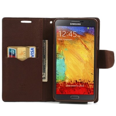 „Mercury“ Fancy Samsung Galaxy Note 3 (N9005, N9002, N9000) melns ādas maciņš / Vacins.lv