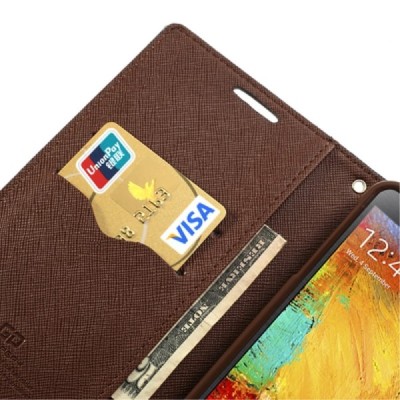 „Mercury“ Fancy Samsung Galaxy Note 3 (N9005, N9002, N9000) melns ādas maciņš / Vacins.lv