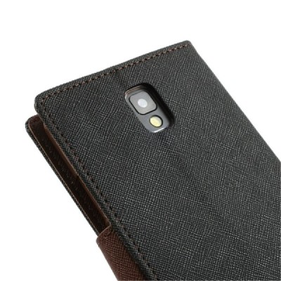 „Mercury“ Fancy Samsung Galaxy Note 3 (N9005, N9002, N9000) melns ādas maciņš / Vacins.lv