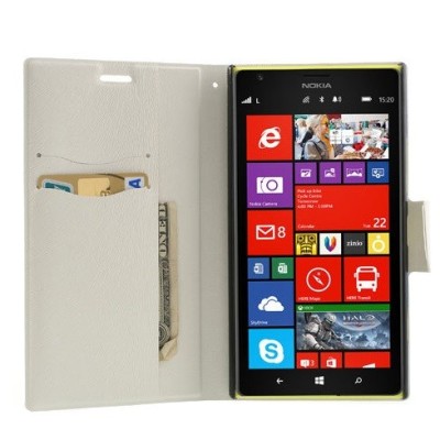 Nokia Lumia 1520 „Double“ sērijas melns, balts ādas atvērams maciņš / Vacins.lv