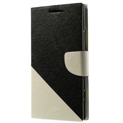 „Double“ serijos Samsung Galaxy Note 3 (N9005, N9002, N9000) juodas, baltas odinis atverčiamas dėklas / Priedai.lt