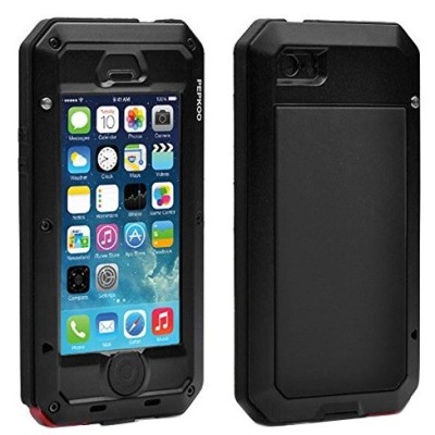 Sustiprintos apsaugos Pepkoo Ultimate juodas aliuminio metalo Apple iPhone SE (5, 5s) dėklas / Priedai.lt