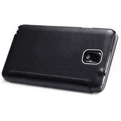 Samsung Galaxy Note 3 Nillkin Leather atverčiamas juodas dėklas / Priedai.lt