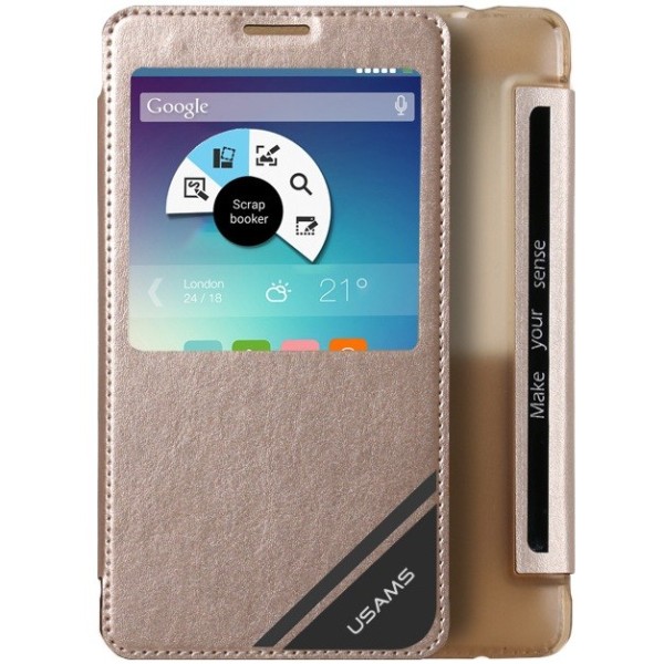 „Usams“ Viva atvēramais maciņš ar lodziņu - zelta (Galaxy Note 4)