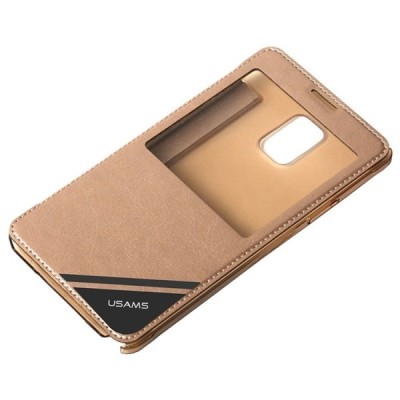 Samsung Galaxy Note 4 (N910) Usams Viva zelta atvēramais maciņš ar lodziņu / Vacins.lv