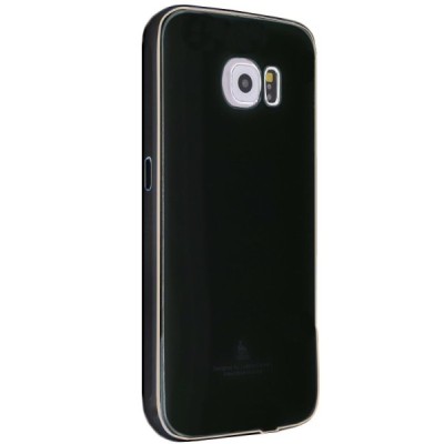 Samsung Galaxy S6 Edge (G925) Luphie plastmasas apvalks ar alumīnija metāla rāmjiem - melns / Vacins.lv