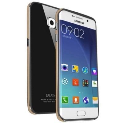 Samsung Galaxy S6 Edge (G925) Luphie stikla apvalks ar alumīnija metāla rāmjiem - melns, zelta  / Vacins.lv