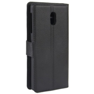 Nokia 3 „Litchi“ atverčiamas juodas odinis dėklas, knygutė - piniginė / Priedai.lt