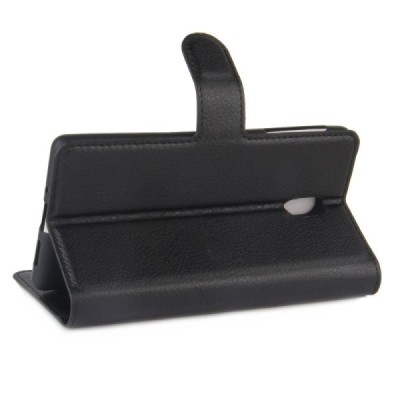 Nokia 3 „Litchi“ atverčiamas juodas odinis dėklas, knygutė - piniginė / Priedai.lt