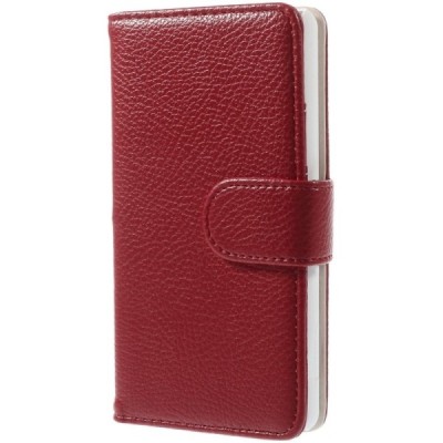 LG G3 D855 (D850, D851) atverčiamas raudonas odinis Litchi dėklas - piniginė / Priedai.lt