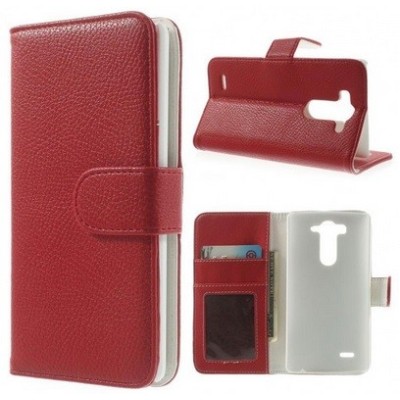 LG G3 S D722 atverčiamas raudonas odinis Litchi dėklas - piniginė / Priedai.lt