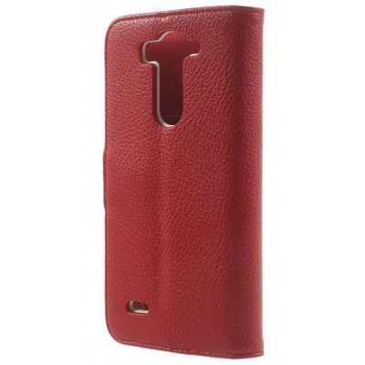 LG G3 S D722 atverčiamas raudonas odinis Litchi dėklas - piniginė / Priedai.lt