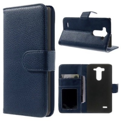LG G3 S D722 atvēramais tumši zils ādas Litchi futrālis - maciņš / Vacins.lv
