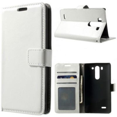 LG G3 S D722 atverčiamas baltas odinis dėklas - piniginė / Priedai.lt