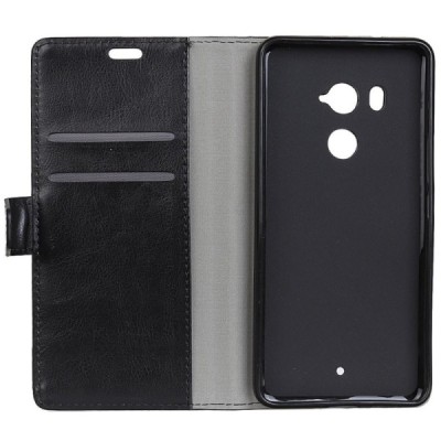 HTC U11 Plus atverčiamas juodas odinis dėklas - piniginė / Priedai.lt