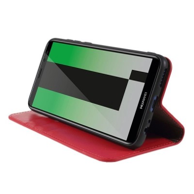 Huawei Mate 10 Lite atverčiamas raudonas odinis dėklas - piniginė / Priedai.lt
