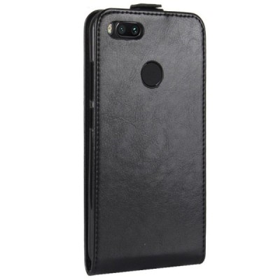 Xiaomi Mi A1 un Mi 5X klasisks ādas vertikāli atvēramais melns futrālis / Vacins.lv