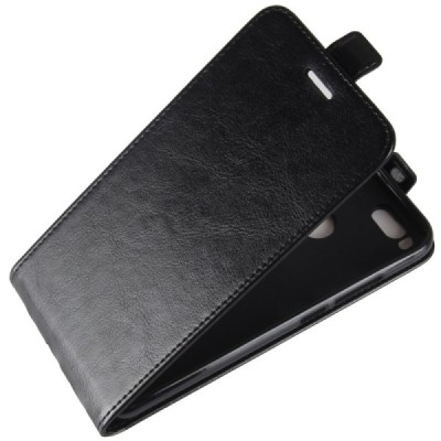 Xiaomi Mi A1 un Mi 5X klasisks ādas vertikāli atvēramais melns futrālis / Vacins.lv