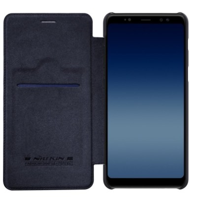 Greznais „Nillkin“ Qin sērijas ādas atvērams melns Samsung Galaxy A8+ 2018 (A730F) maciņš / Vacins.lv