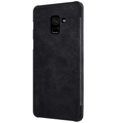 Greznais „Nillkin“ Qin sērijas ādas atvērams melns Samsung Galaxy A8+ 2018 (A730F) maciņš / Vacins.lv