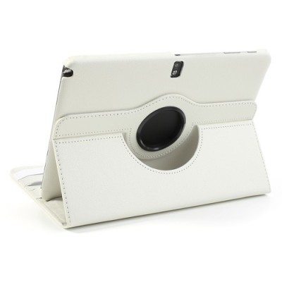 Atverčiamas baltas odinis Samsung Galaxy Note 10.1 2014 P600 (P605) dėklas (dėkliukas), sukiojamas 360° / Priedai.lt