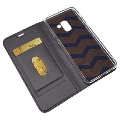 Samsung Galaxy A8 2018 (A530F) „Dux Ducis“ Skin sērijas melns ādas atvērams maciņš / Vacins.lv