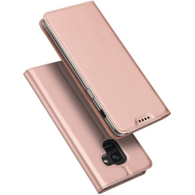 „Dux Ducis“ Skin serijos Samsung Galaxy A8 2018 (A530F) rožinis odinis atverčiamas dėklas / Priedai.lt