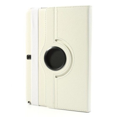 Atverčiamas baltas odinis Samsung Galaxy Note 10.1 2014 P600 (P605) dėklas (dėkliukas), sukiojamas 360° / Priedai.lt