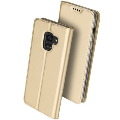 „Dux Ducis“ Skin serijos Samsung Galaxy A8 2018 (A530F) auksinis odinis atverčiamas dėklas / Priedai.lt