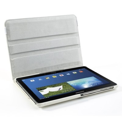 Atverčiamas baltas odinis Samsung Galaxy Note 10.1 2014 P600 (P605) dėklas (dėkliukas), sukiojamas 360° / Priedai.lt