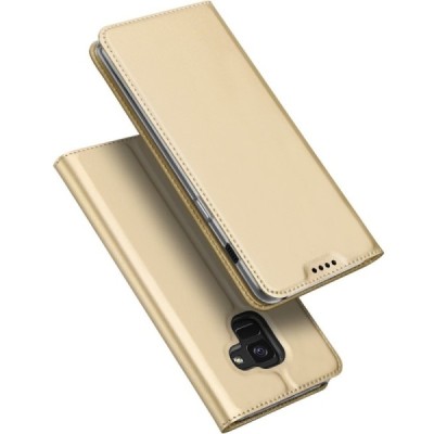 Samsung Galaxy A8+ 2018 (A730F) „Dux Ducis“ Skin sērijas zelta ādas atvērams maciņš / Vacins.lv