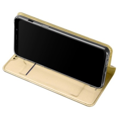 Samsung Galaxy A8+ 2018 (A730F) „Dux Ducis“ Skin sērijas zelta ādas atvērams maciņš / Vacins.lv