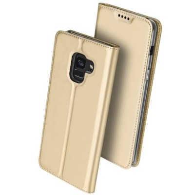 Samsung Galaxy A8+ 2018 (A730F) „Dux Ducis“ Skin sērijas zelta ādas atvērams maciņš / Vacins.lv