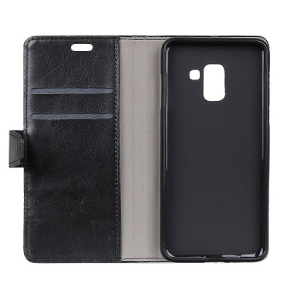 Samsung Galaxy A8+ 2018 (A730F) atvēramais ādas melns maciņš, grāmata (maks) / Vacins.lv