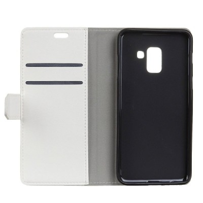 Samsung Galaxy A8+ 2018 (A730F) atvēramais ādas balts maciņš, grāmata (maks) / Vacins.lv