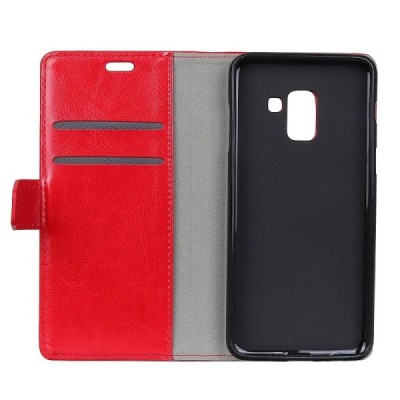 Samsung Galaxy A8+ 2018 (A730F) atvēramais ādas sarkans maciņš, grāmata (maks) / Vacins.lv