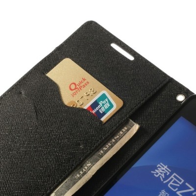 Mercury Fancy atverčiamas Sony Xperia Z2 juodas odinis dėklas - piniginė / Priedai.lt