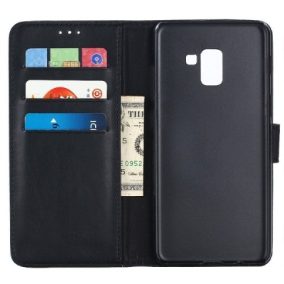 Samsung Galaxy A8+ 2018 (A730F) atvēramais ādas melns retro maciņš (maks) / Vacins.lv