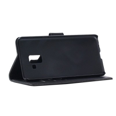 Samsung Galaxy A8+ 2018 (A730F) atvēramais ādas melns retro maciņš (maks) / Vacins.lv