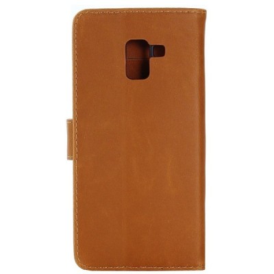 Samsung Galaxy A8+ 2018 (A730F) atverčiamas rudas odinis retro dėklas - piniginė / Priedai.lt