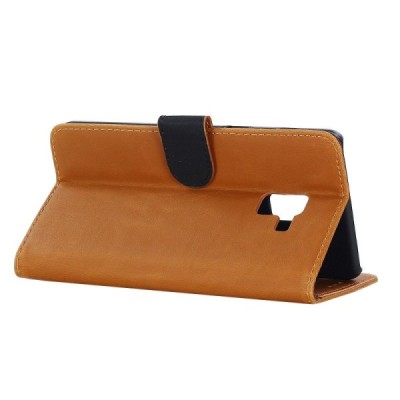 Samsung Galaxy A8+ 2018 (A730F) atverčiamas rudas odinis retro dėklas - piniginė / Priedai.lt