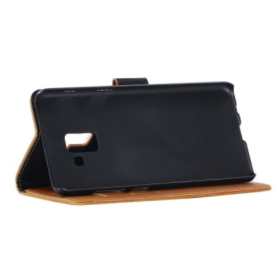 Samsung Galaxy A8+ 2018 (A730F) atverčiamas rudas odinis retro dėklas - piniginė / Priedai.lt