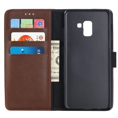 Samsung Galaxy A8+ 2018 (A730F) atvēramais ādas tumši brūns retro maciņš (maks) / Vacins.lv