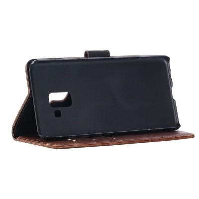 Samsung Galaxy A8+ 2018 (A730F) atvēramais ādas tumši brūns retro maciņš (maks) / Vacins.lv