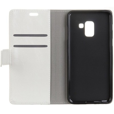 Samsung Galaxy A8 2018 (A530F) atvēramais ādas balts maciņš, grāmata (maks) / Vacins.lv