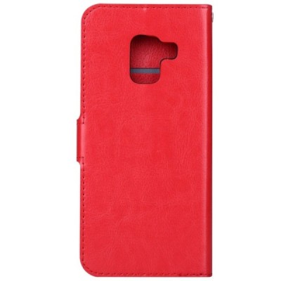 Samsung Galaxy A8 2018 (A530F) atverčiamas raudonas odinis dėklas, knygutė - piniginė / Priedai.lt